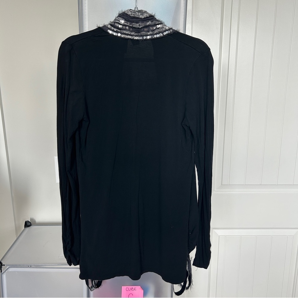 BKE Boutique Black Silver Lace Sequin Witchy Boho Cardigan Size Medium - Picture 4 of 11